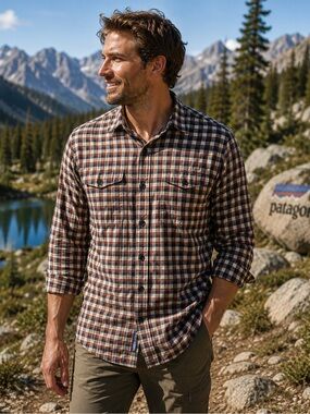 Patagonia Organic Cotton Plaid Button Up Shirt Mens L Hiking Outdoor Workwear